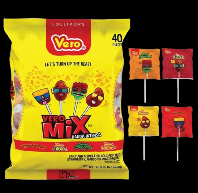 Vero - Mix Banda Intensa Chili Lollipops 40ct Bag **Mexican Candy**