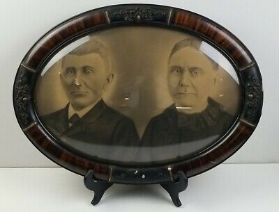 Antique Gilded Age 1880s Oval Convex Bubble Glass Ornate Wood Frame 22" x 17"