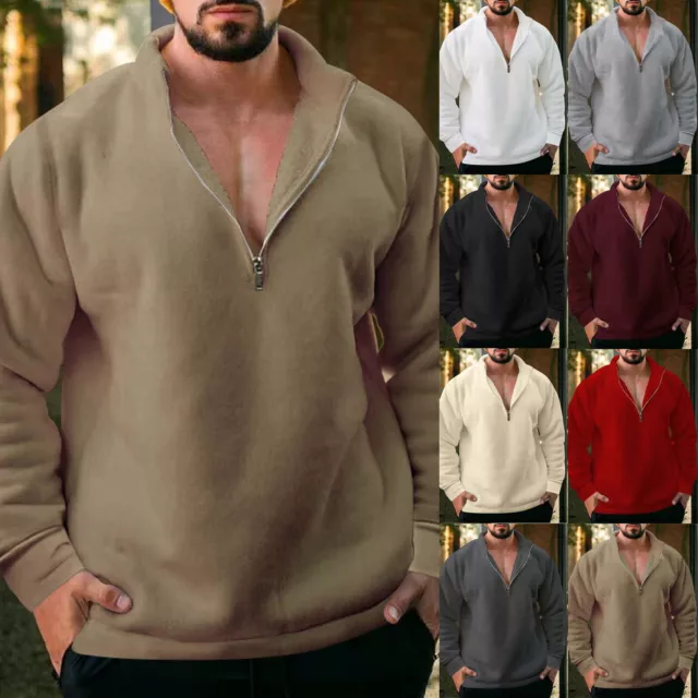 Herren-Fleece-Sweatshirt Mit Langen Ärmeln Und Viertelreißverschluss Lässig 丷