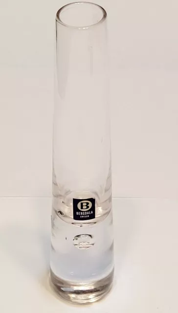 Vintage Mid Century Bergdala Bud Vase Clear Art Glass Trapped Bubble Sweden 6"