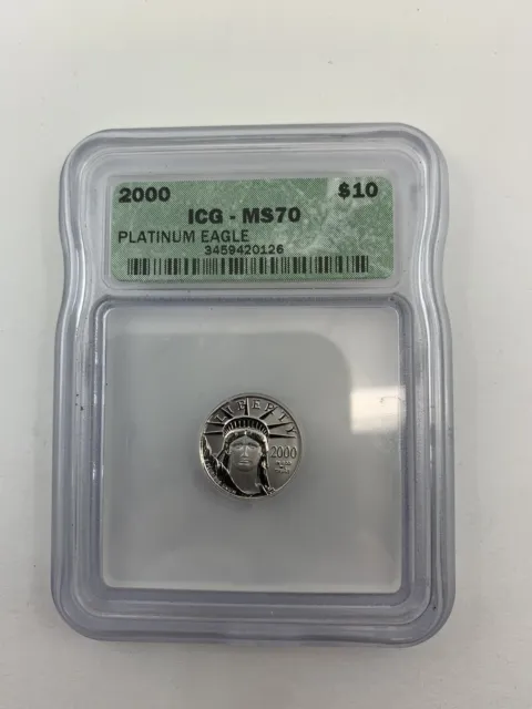 2000 Platinum .9995 American Eagle $10 Dollar 1/10oz ICG - MS70
