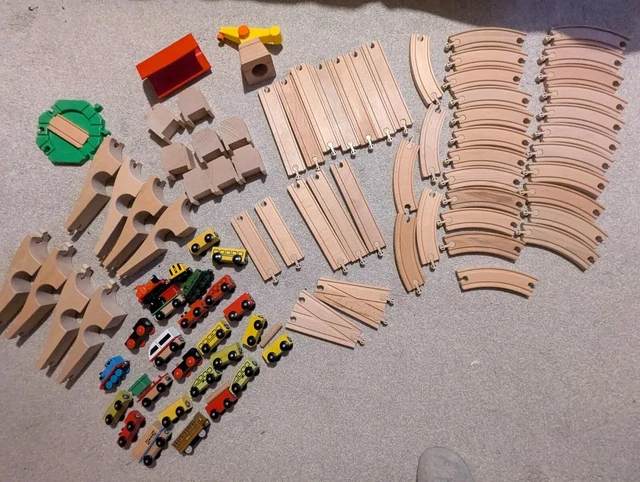 WOODEN TRAIN SET bundle including track, trains and bridges £14.99 ...