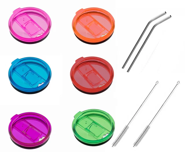 6-Colors Spill Proof 30oz Tumbler Top Replacement w Two Straws (Choose Color)