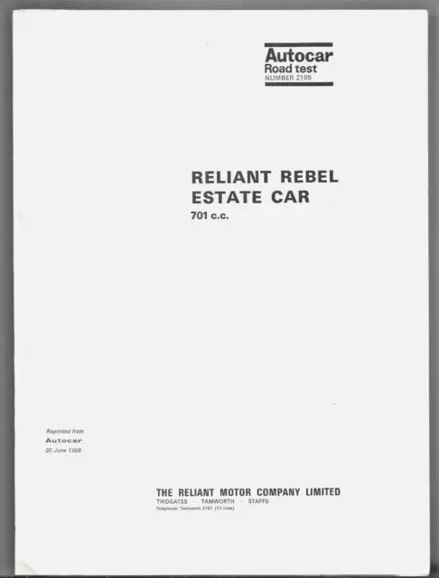 Reliant Rebel 700 Estate Road Test 1968 UK Market Foldout Sales Brochure Autocar