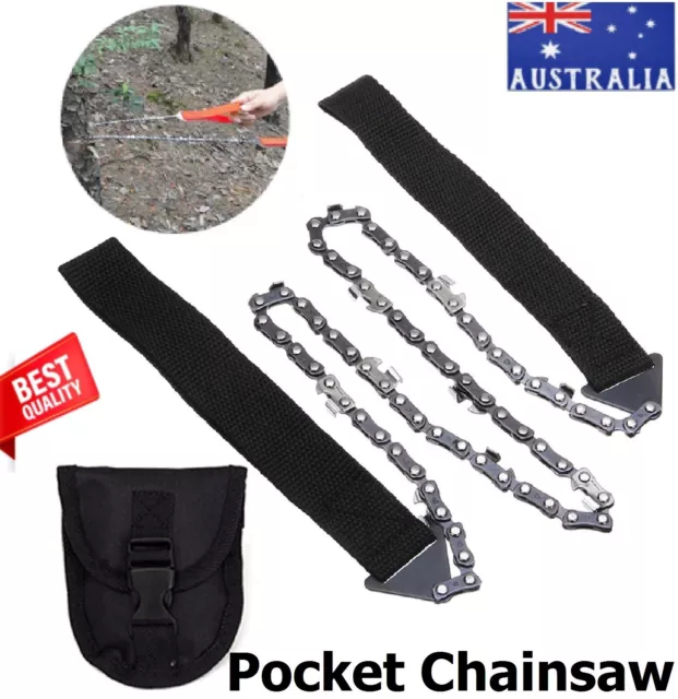 Camping Chainsaw Pocket Survival Emergency Tool Hunting Folding Hand Hand Pouch