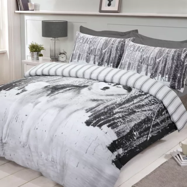 NightComfort 3D Wolf Snow Forest Reversible Duvet Cover Set with Pillowcases