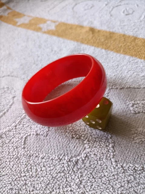 Bracelet Art Déco En Bakélite Vert Flammé - Vintage - Occasion