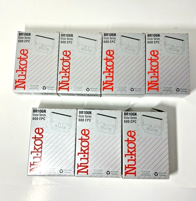 Nu-Kote BR106N Victor Series 600 EPC Black/Red Nylon Ribbon .5” x 16.4” Lot Of 7