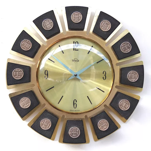 SMITHS TIMECAL 1970s Sunburst Vintage Wall Clock Midcentury Retro Kitsch