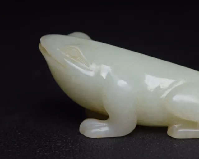 Collections Chinese Natural Hetian Jade Carved Exquisite Frog Statue Figurines 3