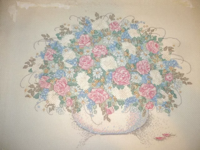 Flowers Finished Completed Handmade Counted Cross Stitch Picture