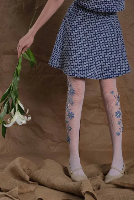 Daisy Embroidered Fishnet Stockings, Flower Wedding Vintage Pantyhose, Socks