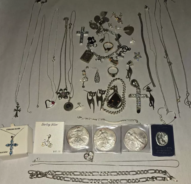 925 Sterling Silver & Some Mixed Jewelry Lot ,VTG-Mod 1 Pound