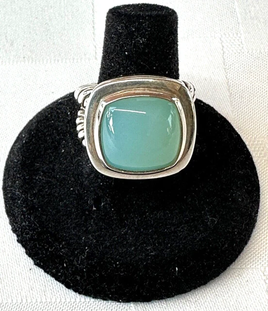 David Yurman Albion Aqua Chalcedony Sterling Silver 14 Mm Ring Sz 7
