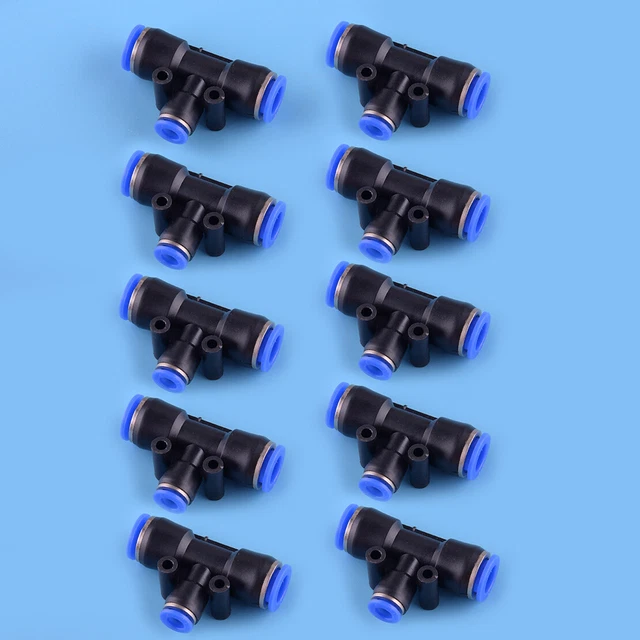 10pcs Pneumatic Reduced Tee Union Push In Fitting Tube 3/8" 10mm To 1/4" 6mm