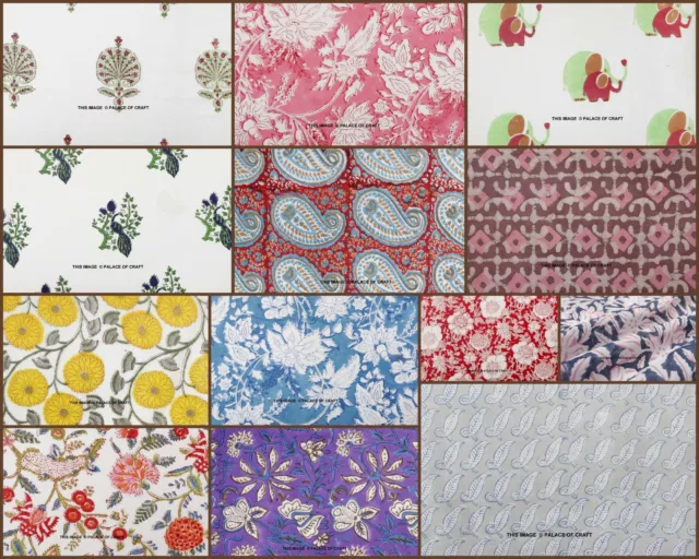 45.7m Lot Main Bloc Imprimé Course Tissu Indien 100% Coton Handmade Tissu