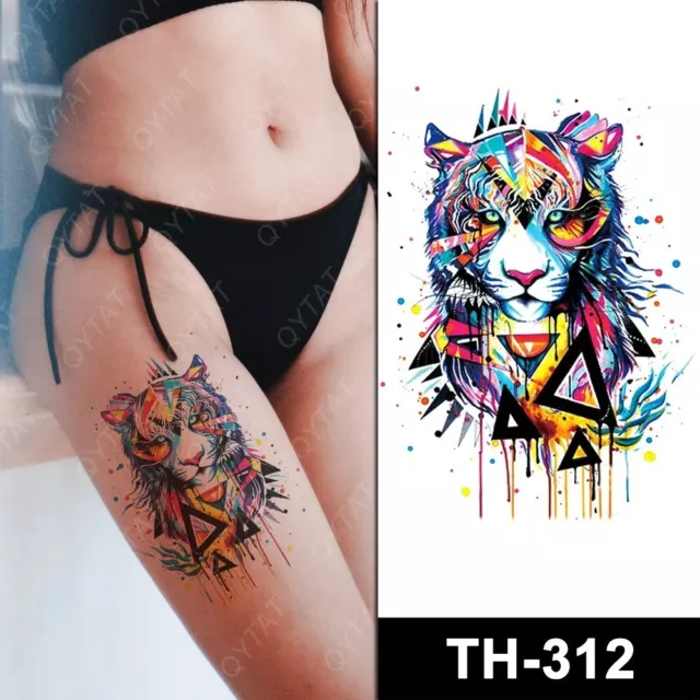 Temporary Tattoo Tribal Colourful Cat Fake Body Art Sticker Waterproof Men Women