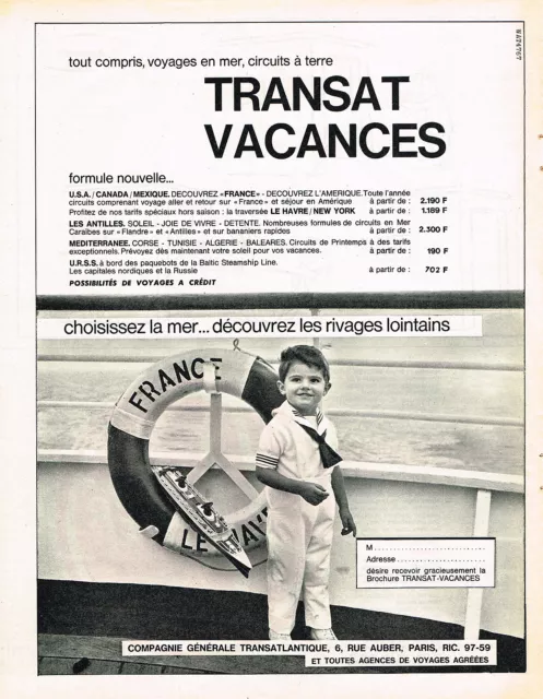 PUBLICITE ADVERTISING  1964   TRANSAT  vacances sur un paquebot