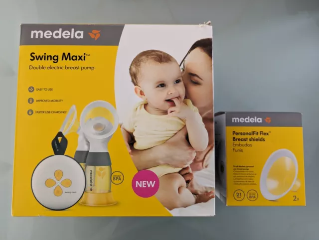 Medela Swing Maxi Double Electric Breast Pump and unused 21mm Breast shields