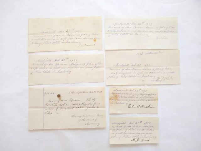 John J Pikes Estate Receipts from Payees Feb 27 1879 Marshfield Lot of 7 Papers 12