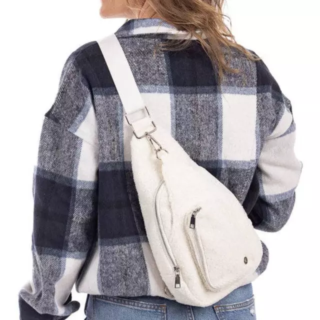White Sherpa Crossbody Sling Belt Bag