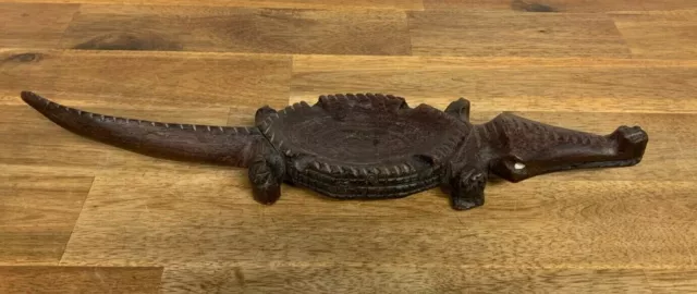 Vintage Carved Ebony Wood Crocodile Design Ashtray