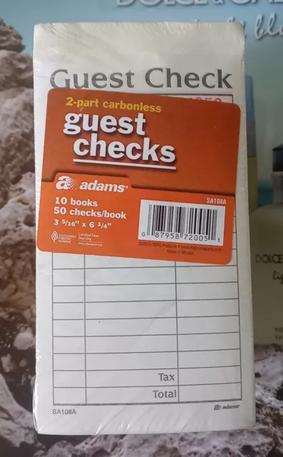 ADAMS 2 Part Carbonless Guest Check 50 checks 10 Packs