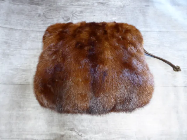 Vintage Brown Fur Muff Hand Warmer Lined with Loop Costume Theatre Cos Play