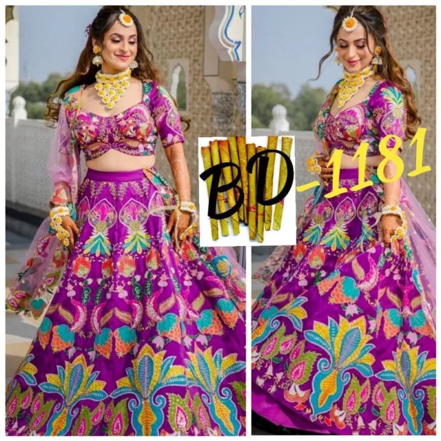 Purple Pink Sequins Work Lehenga Choli Party Wear Lengha Indian Saree Sari Skirt