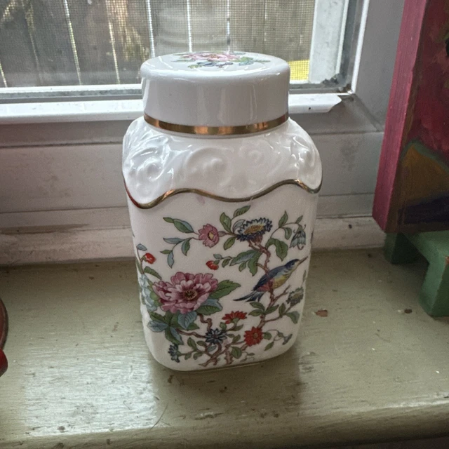 Aynsley Bone China Pembroke 5" Lidded Jar Tea Caddy Floral Birds Made in England