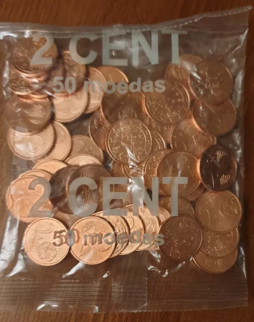 Portugal 2 Cent Beutel mit 50 x 2 Cent Euromünzen coins moedas Jahr 2002 Starter