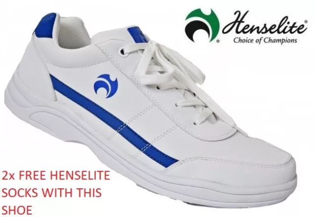 Henselite Victory VSL Sports Lawn Bowling Shoe. WHITE AND BLUE.