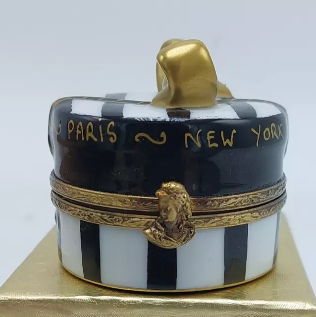 Peint Main Porcelain Limoges Hat Box Hand Painted Stamp Gr France-Old Stock