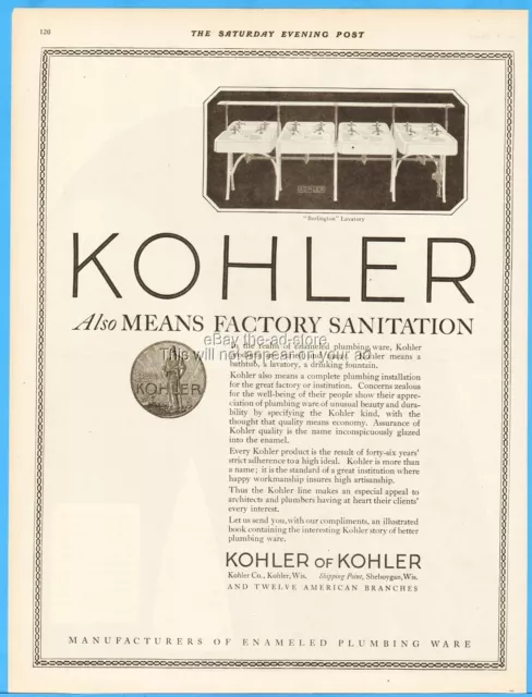 1919 Kohler of Kohler Wisconsin Print Ad Factory Lavatory Plumbing Fixtures Sink