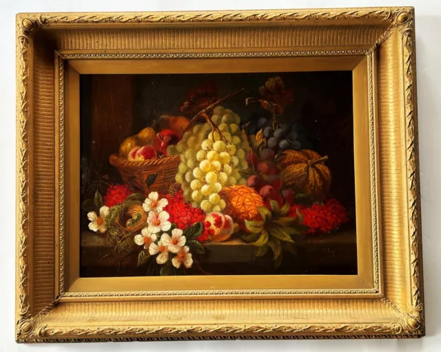 W. Vincent- Large Antique Still Life of Fruit Oil Painting-  Signed Old Master