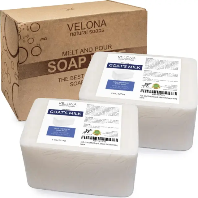 10 LB - Base de jabón de leche de cabra de Velona | Libre de SLS/SLES | Derretir y verter | Natural