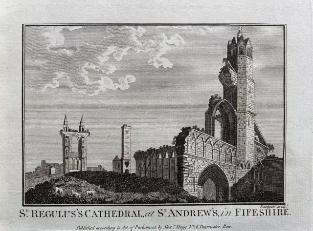 1784 Antique Print; Old Church Of St Regulus, St Andrews, Fife