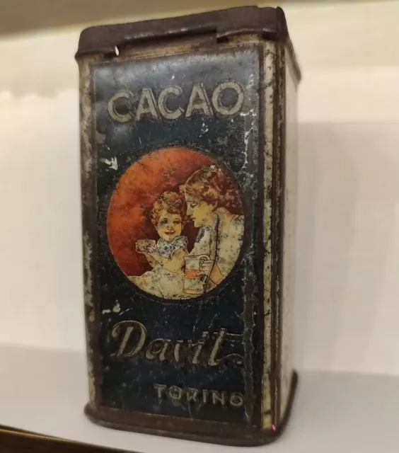 Antica Scatola Latta Cacao Davit Torino Primi 900 Periodo Ww1