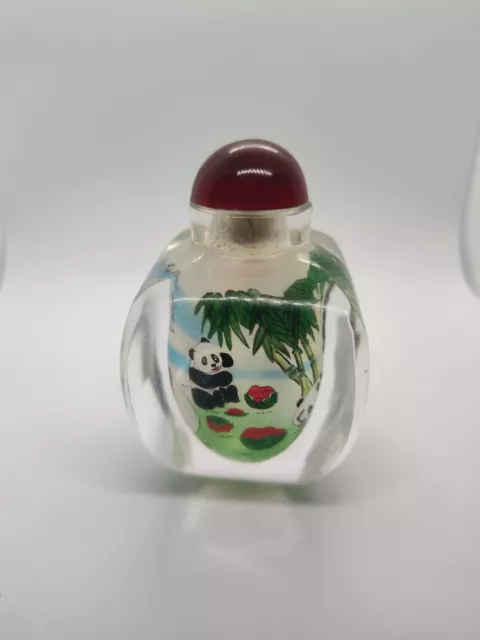 Peking Glass Inside *Lovely Pandas* Reverse Hand Painted Snuff Bottle