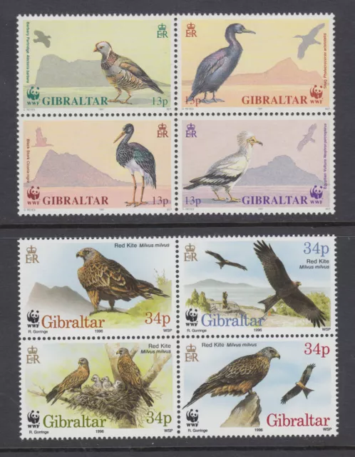 Gibraltar Sc 594a,716 MNH 1991 & 1996 WWF issues, complete sets Endangered Birds