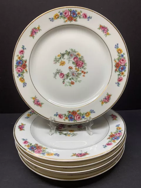 Vtg Antique Limoges Gda Painted Roses French Salad Plates Gold Tirm Set Of 6