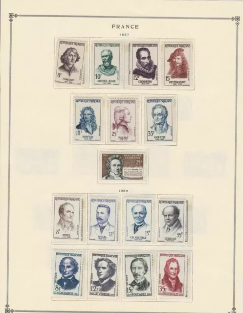 france 1957 stamps page mounted mint & used ref 17499 2
