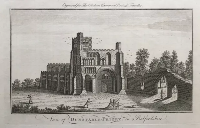 1779 Good size 18th century print; Dunstable Priory Church, Bedfordshire