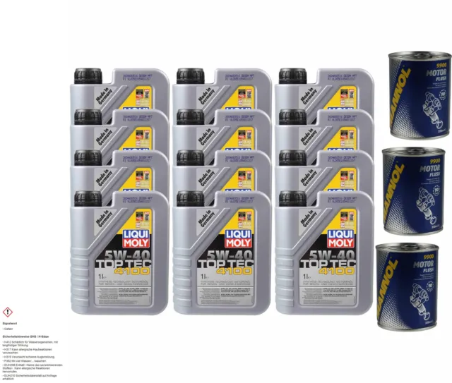 12L aceite motor Liqui Moly Top Tec 4100 5W-40 3x mannol Motor Flusch Aditivo De