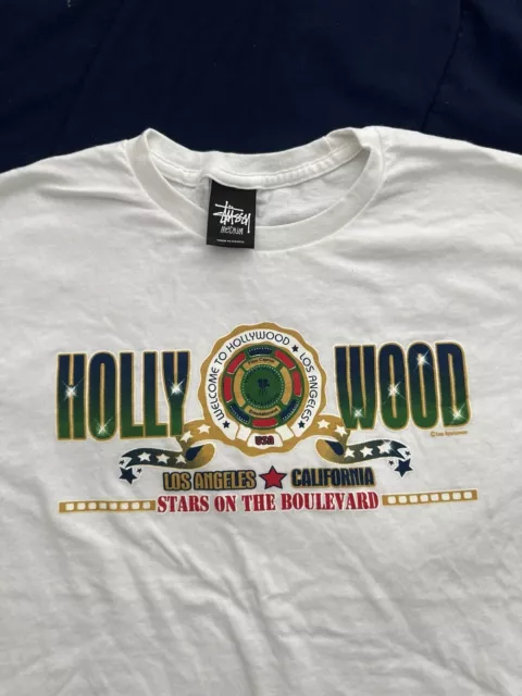 Vintage Stussy street wear t shirt Hollywood LA California Retro Graphic Medium