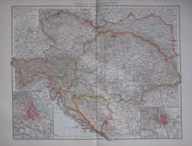 1893 Large Antique Map Austria Hungary Vienna Plan Environs Budapesth Budapest