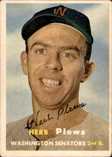 Herb Plews Signed 1957 Topps #169 Autographed Senators 75516