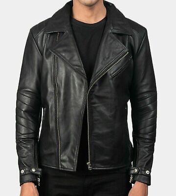 Mens Real Leather Genuine Sheepskin Jacket Motorcycle Biker Black Leather Jacket
