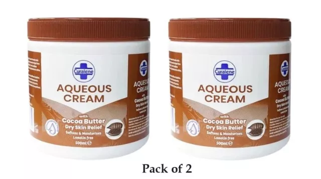 2 X Curalene Aqueuse Crème Sec Peau Soulagement Beurre de Cacao 500ml Chaque