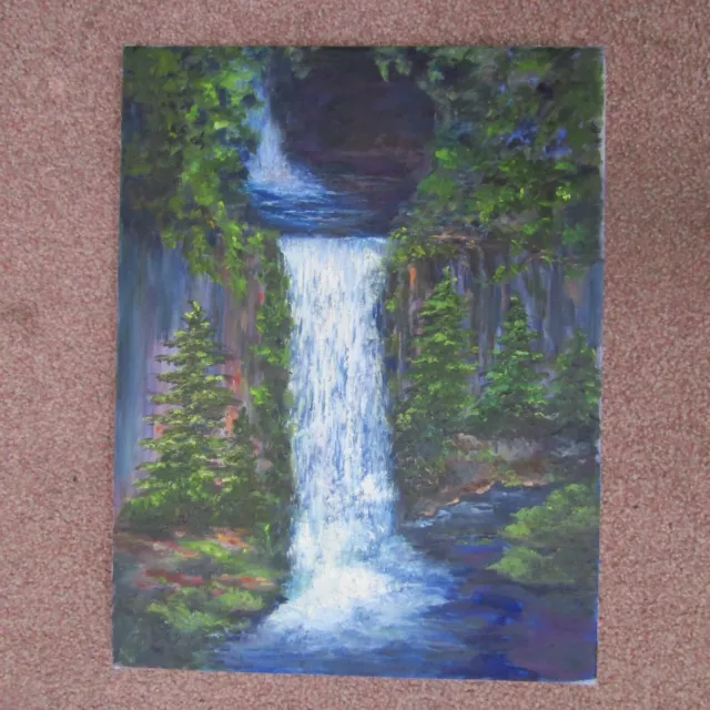 old oil Painting Impressionist Toketee Falls waterfall Oregon landscape 14 X 18